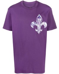 violettes bedrucktes T-Shirt mit einem Rundhalsausschnitt von Philipp Plein