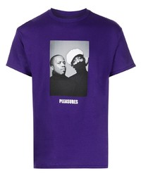 violettes bedrucktes T-Shirt mit einem Rundhalsausschnitt von Pleasures