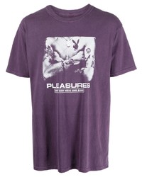 violettes bedrucktes T-Shirt mit einem Rundhalsausschnitt von Pleasures