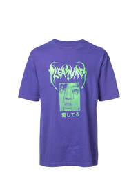 violettes bedrucktes T-Shirt mit einem Rundhalsausschnitt von Pleasures