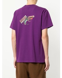 violettes bedrucktes T-Shirt mit einem Rundhalsausschnitt von Yoshiokubo