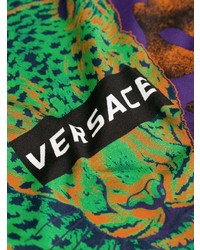 violettes bedrucktes T-Shirt mit einem Rundhalsausschnitt von Versace
