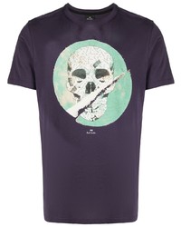 violettes bedrucktes T-Shirt mit einem Rundhalsausschnitt von PS Paul Smith