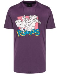 violettes bedrucktes T-Shirt mit einem Rundhalsausschnitt von PS Paul Smith