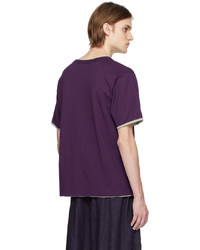 violettes bedrucktes T-Shirt mit einem Rundhalsausschnitt von Needles