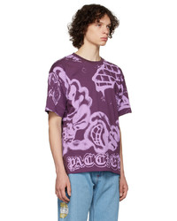 violettes bedrucktes T-Shirt mit einem Rundhalsausschnitt von Rassvet