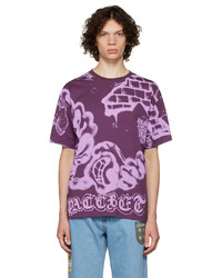 violettes bedrucktes T-Shirt mit einem Rundhalsausschnitt von Rassvet