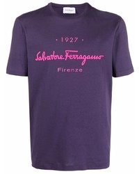 violettes bedrucktes T-Shirt mit einem Rundhalsausschnitt von Salvatore Ferragamo