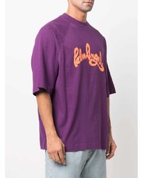 violettes bedrucktes T-Shirt mit einem Rundhalsausschnitt von Palm Angels