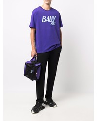 violettes bedrucktes T-Shirt mit einem Rundhalsausschnitt von Bally