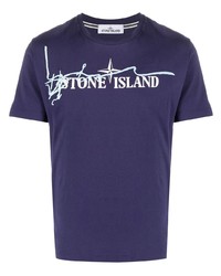 violettes bedrucktes T-Shirt mit einem Rundhalsausschnitt von Stone Island
