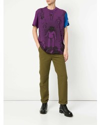 violettes bedrucktes T-Shirt mit einem Rundhalsausschnitt von Walter Van Beirendonck
