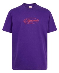 violettes bedrucktes T-Shirt mit einem Rundhalsausschnitt von Supreme