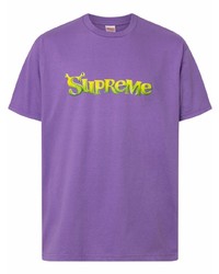violettes bedrucktes T-Shirt mit einem Rundhalsausschnitt von Supreme