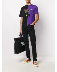 violettes bedrucktes T-Shirt mit einem Rundhalsausschnitt von Diesel