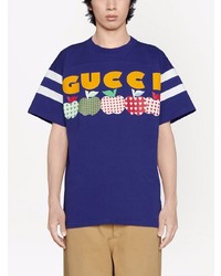 violettes bedrucktes T-Shirt mit einem Rundhalsausschnitt von Gucci