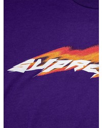 violettes bedrucktes T-Shirt mit einem Rundhalsausschnitt von Supreme