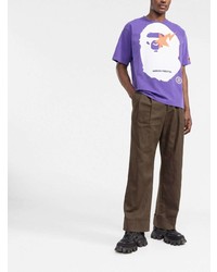 violettes bedrucktes T-Shirt mit einem Rundhalsausschnitt von Heron Preston