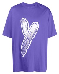violettes bedrucktes T-Shirt mit einem Rundhalsausschnitt von Y-3