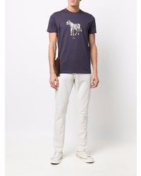 violettes bedrucktes T-Shirt mit einem Rundhalsausschnitt von Paul Smith