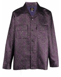 violettes besticktes Langarmhemd