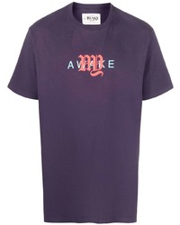 violettes besticktes T-Shirt mit einem Rundhalsausschnitt von Awake NY