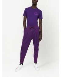 violettes besticktes T-Shirt mit einem Rundhalsausschnitt von Dolce & Gabbana