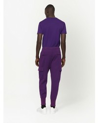 violettes besticktes T-Shirt mit einem Rundhalsausschnitt von Dolce & Gabbana