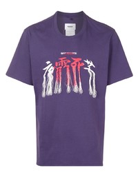 violettes besticktes T-Shirt mit einem Rundhalsausschnitt von Doublet