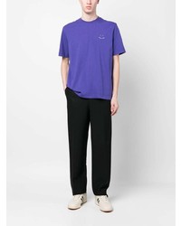 violettes besticktes T-Shirt mit einem Rundhalsausschnitt von PS Paul Smith