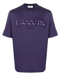 violettes besticktes T-Shirt mit einem Rundhalsausschnitt von Lanvin