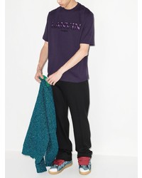 violettes besticktes T-Shirt mit einem Rundhalsausschnitt von Lanvin