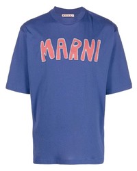 violettes besticktes T-Shirt mit einem Rundhalsausschnitt von Marni