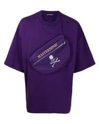 violettes besticktes T-Shirt mit einem Rundhalsausschnitt von Mastermind World
