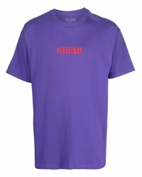 violettes besticktes T-Shirt mit einem Rundhalsausschnitt von Pleasures