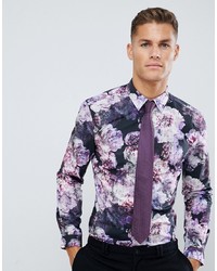 violettes Businesshemd mit Blumenmuster