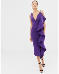 violettes figurbetontes Kleid mit Rüschen