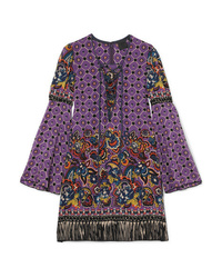 violettes gerade geschnittenes Kleid aus Seide mit Paisley-Muster von Anna Sui
