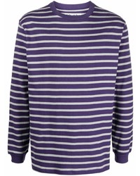 violettes horizontal gestreiftes Langarmshirt von Clot