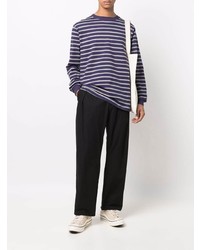 violettes horizontal gestreiftes Langarmshirt von Clot