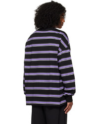 violettes horizontal gestreiftes Langarmshirt von Juun.J