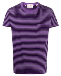 violettes horizontal gestreiftes T-Shirt mit einem Rundhalsausschnitt von Levi's Made & Crafted