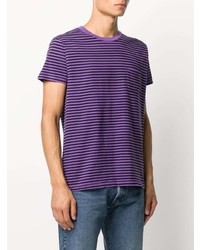 violettes horizontal gestreiftes T-Shirt mit einem Rundhalsausschnitt von Levi's Made & Crafted