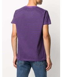 violettes horizontal gestreiftes T-Shirt mit einem Rundhalsausschnitt von Levi's Made & Crafted