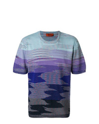 violettes horizontal gestreiftes T-Shirt mit einem Rundhalsausschnitt von Missoni