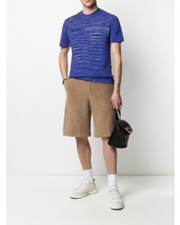 violettes horizontal gestreiftes T-Shirt mit einem Rundhalsausschnitt von Missoni