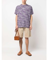 violettes horizontal gestreiftes T-Shirt mit einem Rundhalsausschnitt von Missoni