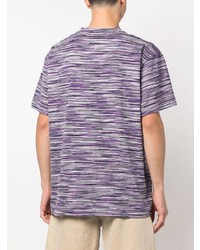 violettes horizontal gestreiftes T-Shirt mit einem Rundhalsausschnitt von Missoni