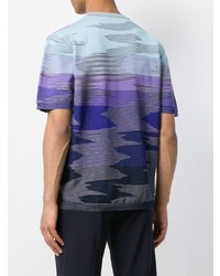 violettes horizontal gestreiftes T-Shirt mit einem Rundhalsausschnitt von Missoni