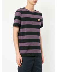 violettes horizontal gestreiftes T-Shirt mit einem Rundhalsausschnitt von Kent & Curwen